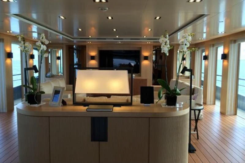 a room with a desk and a computer aboard BELONGERS Yacht for Sale