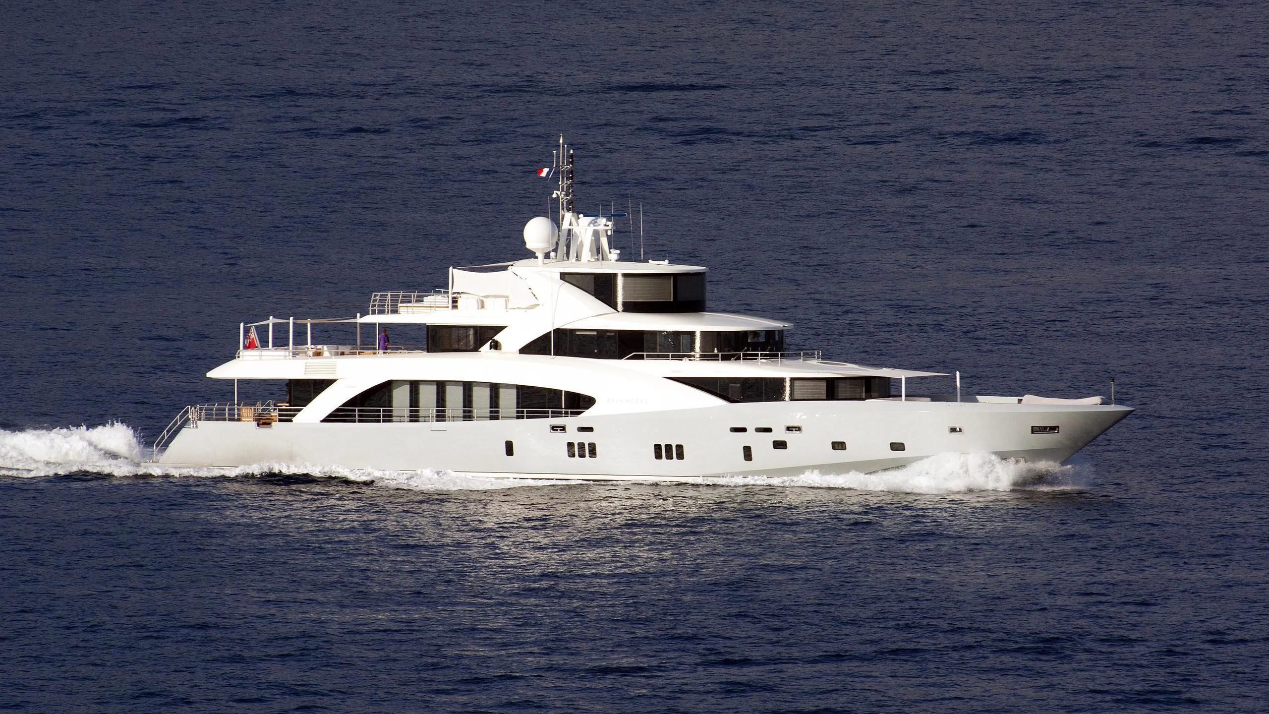 a large white boat aboard BELONGERS Yacht for Sale