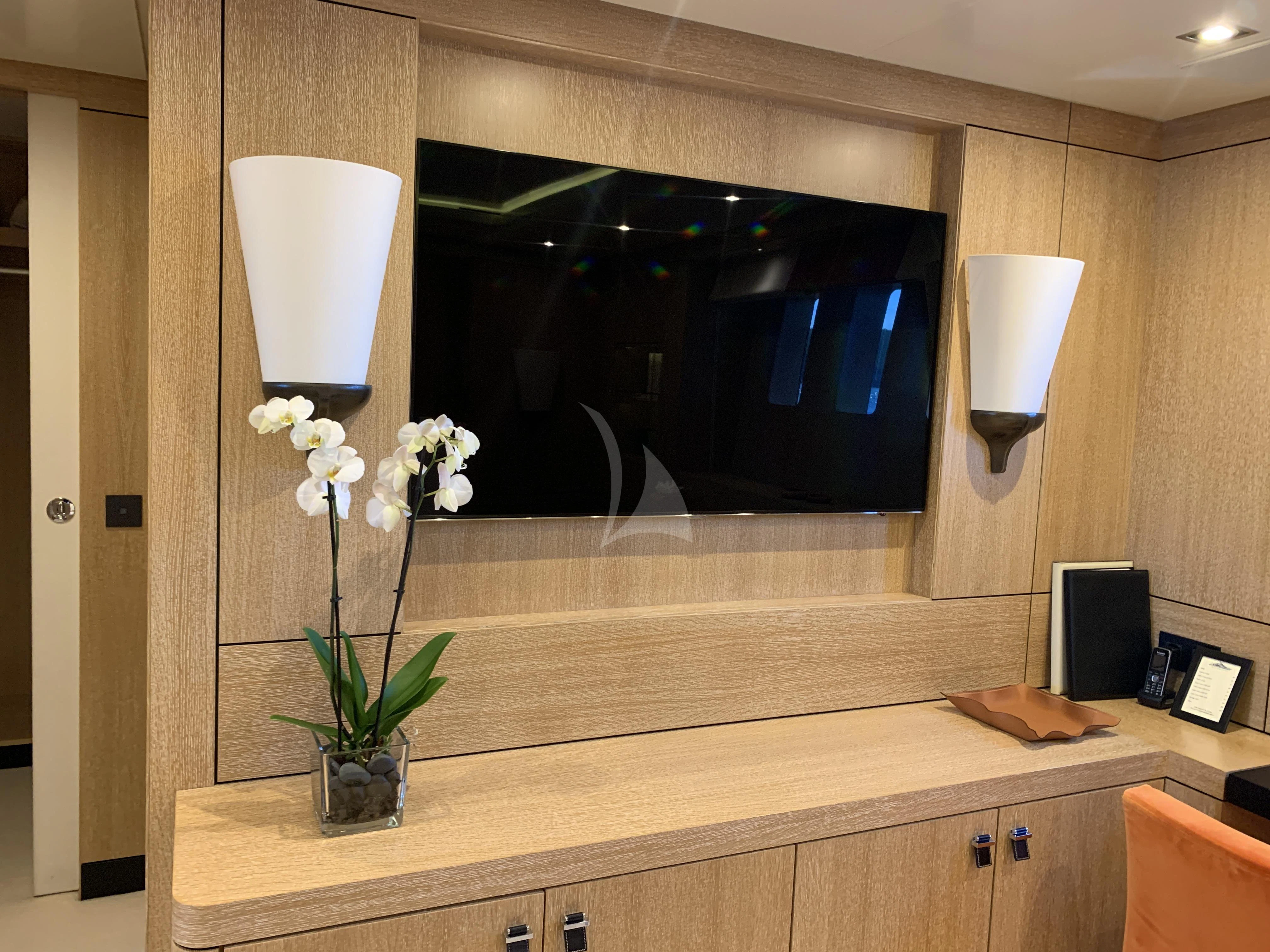 a bathroom with a mirror aboard BELONGERS Yacht for Sale