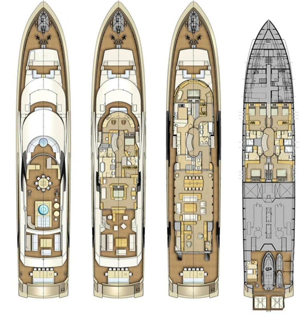 a couple of black and gold skateboards aboard BELONGERS Yacht for Sale