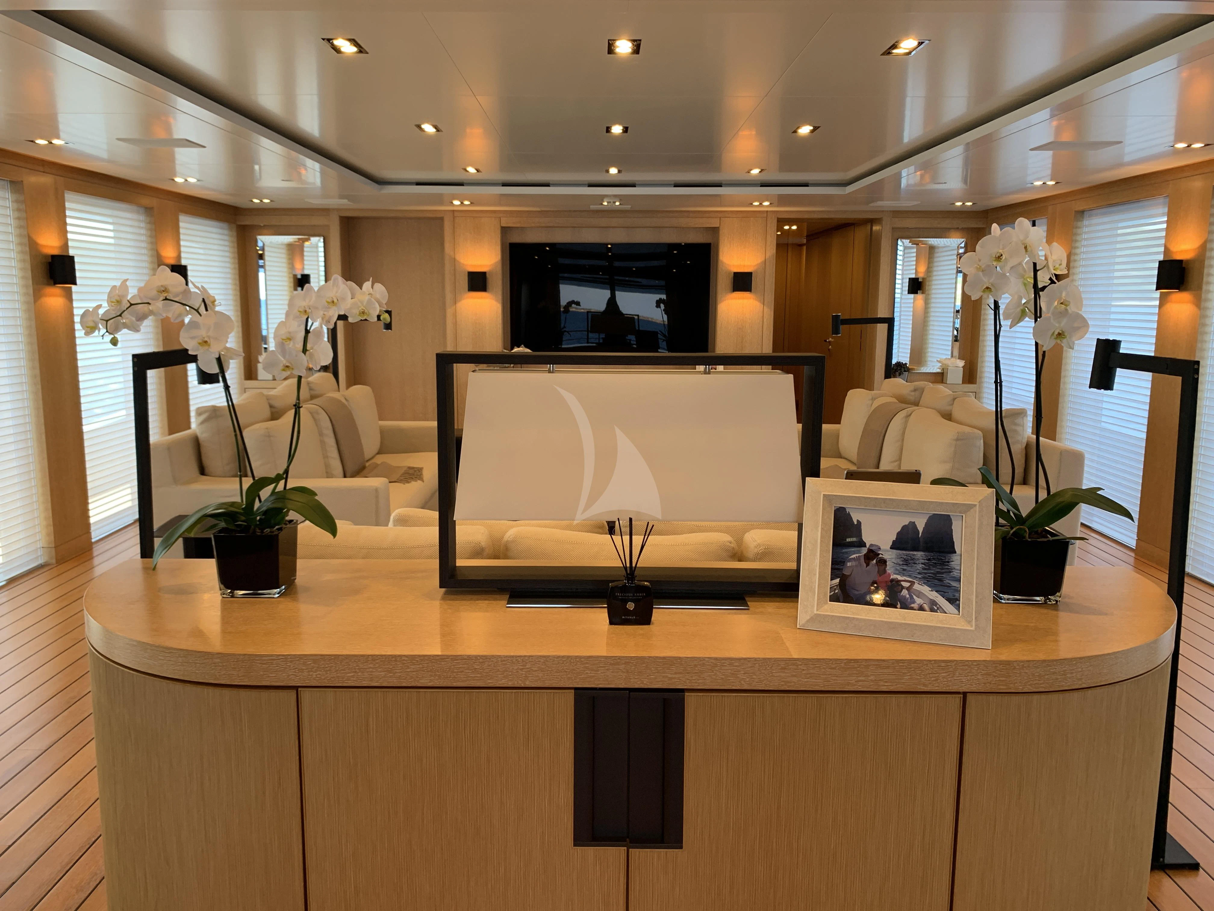 a tv on a counter aboard BELONGERS Yacht for Sale