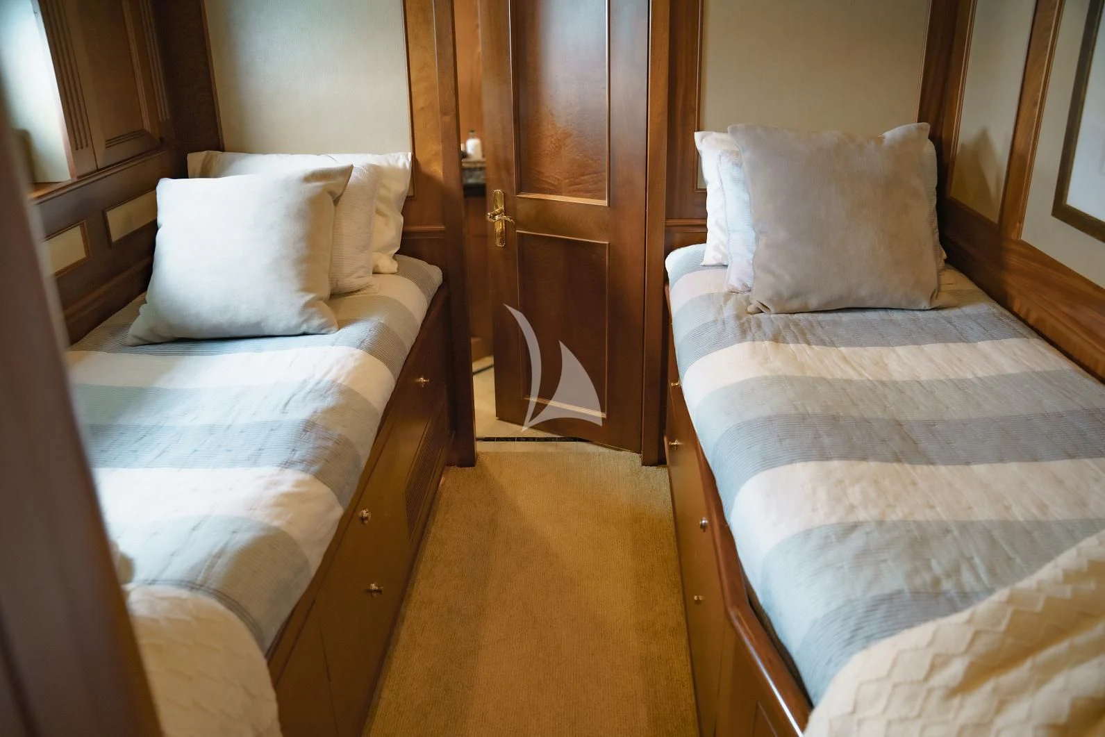 a couple of beds in a room aboard LADY VICTORY Yacht for Sale