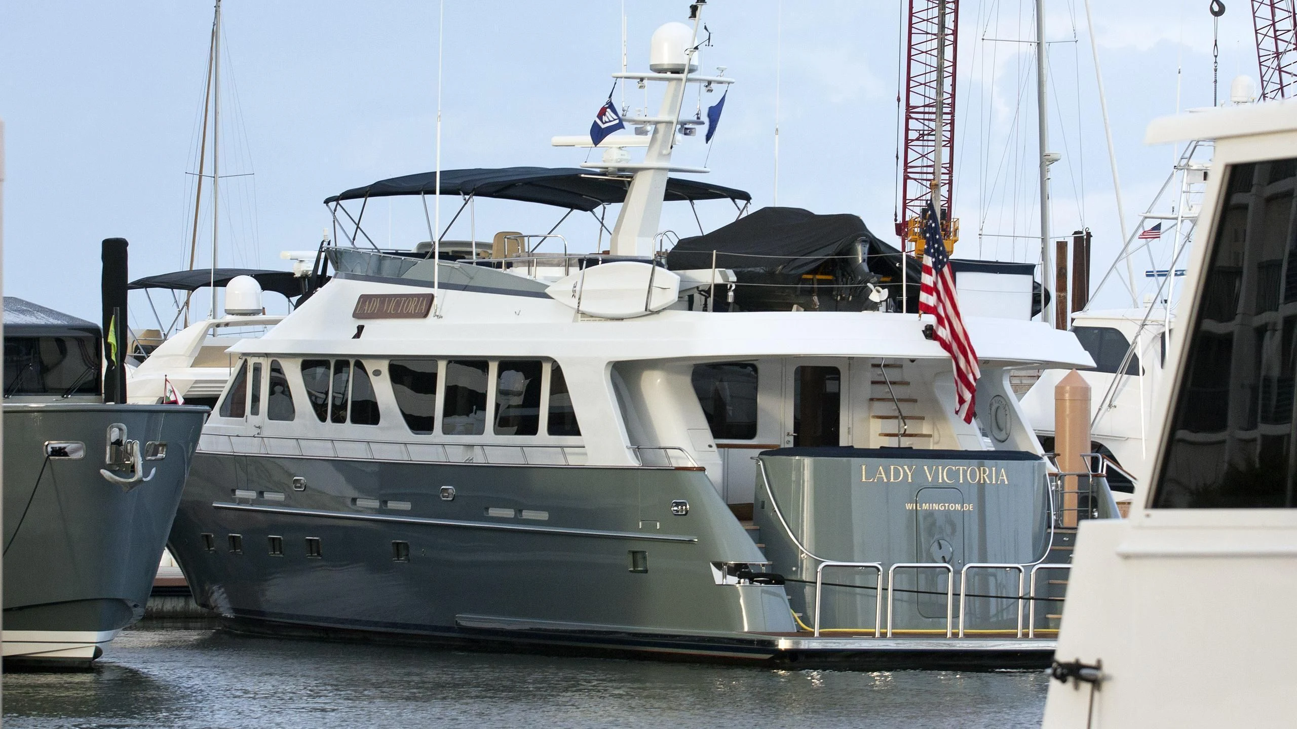 a boat docked at a pier aboard LADY VICTORY Yacht for Sale