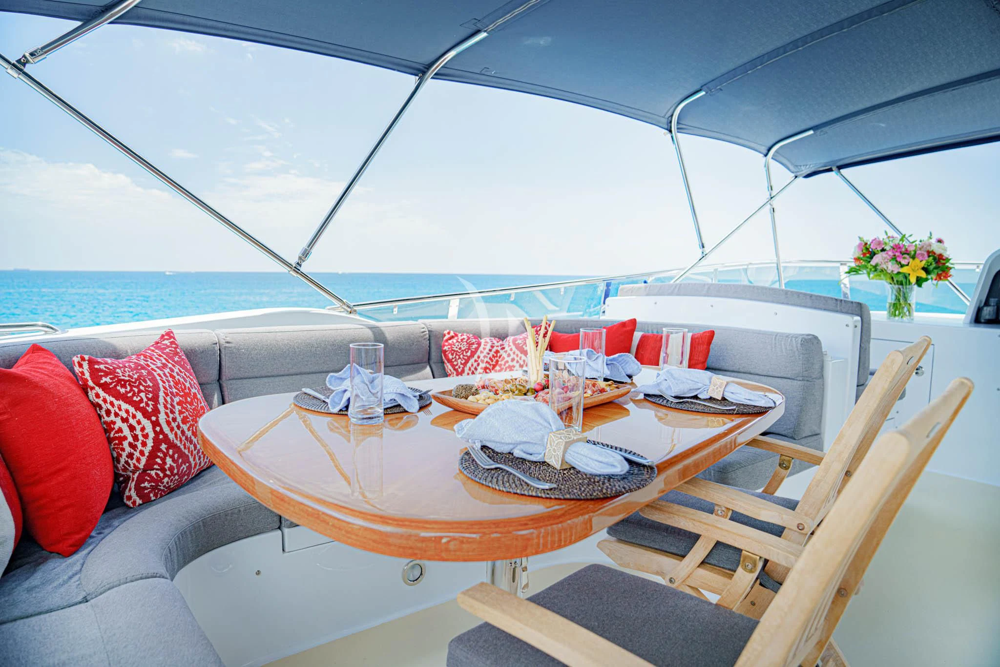 a table on a boat aboard LADY VICTORY Yacht for Sale