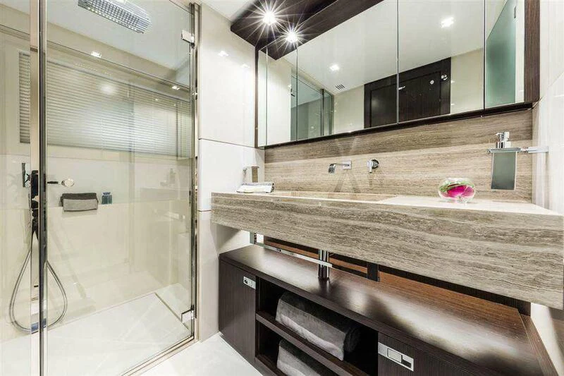 a bathroom with a large countertop aboard MIKIL Yacht for Sale