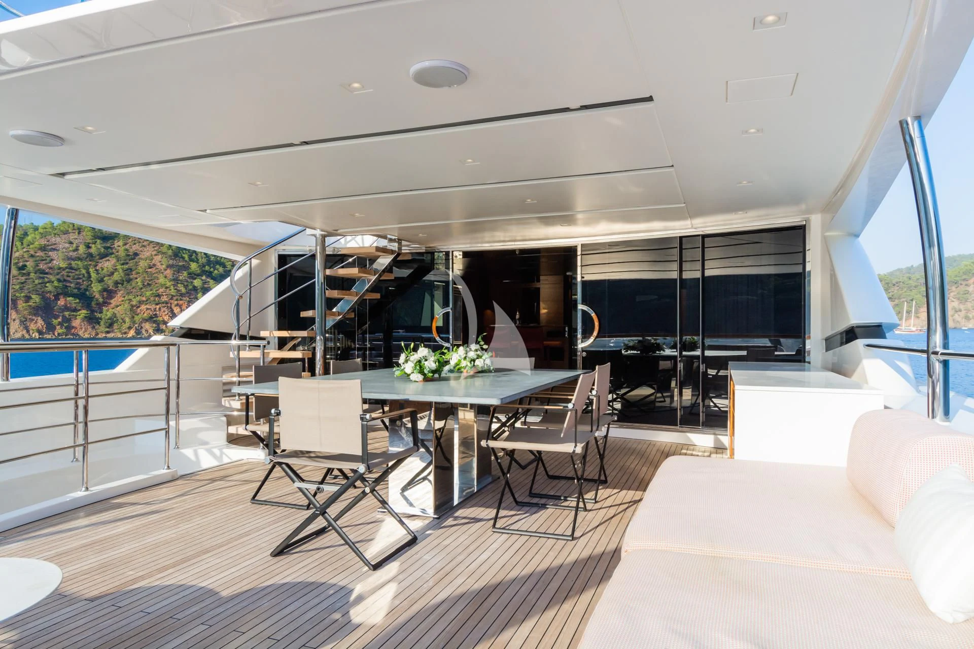 a modern looking living room aboard TAKARA ONE Yacht for Charter