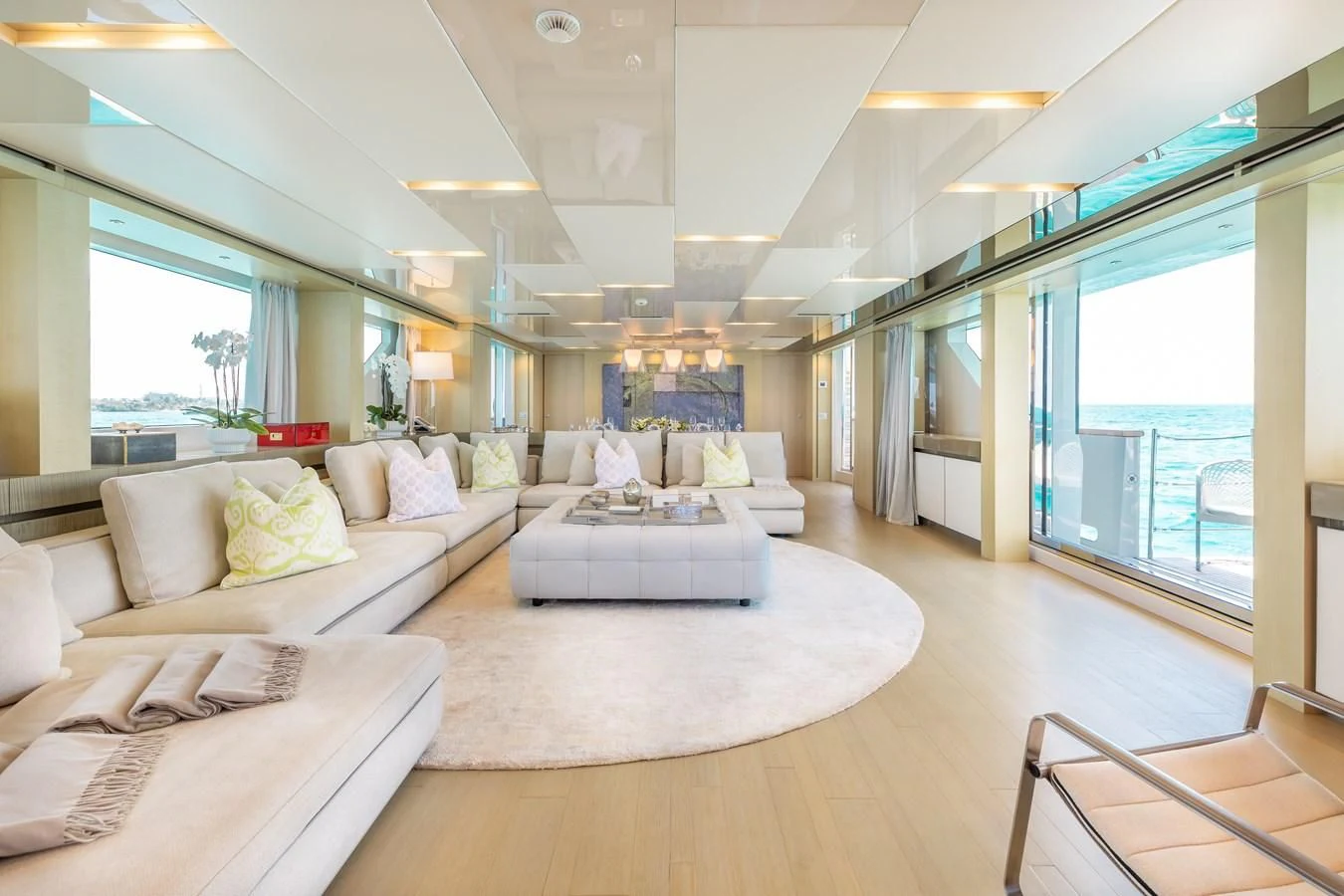 a living room with a large window aboard TAKARA ONE Yacht for Charter