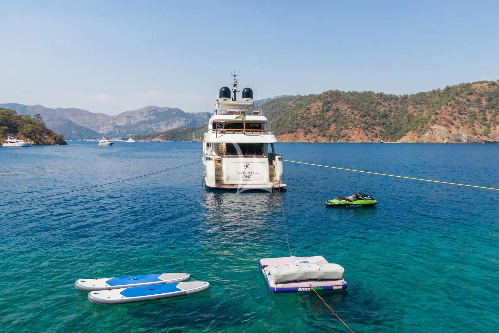 a boat on the water aboard TAKARA ONE Yacht for Charter