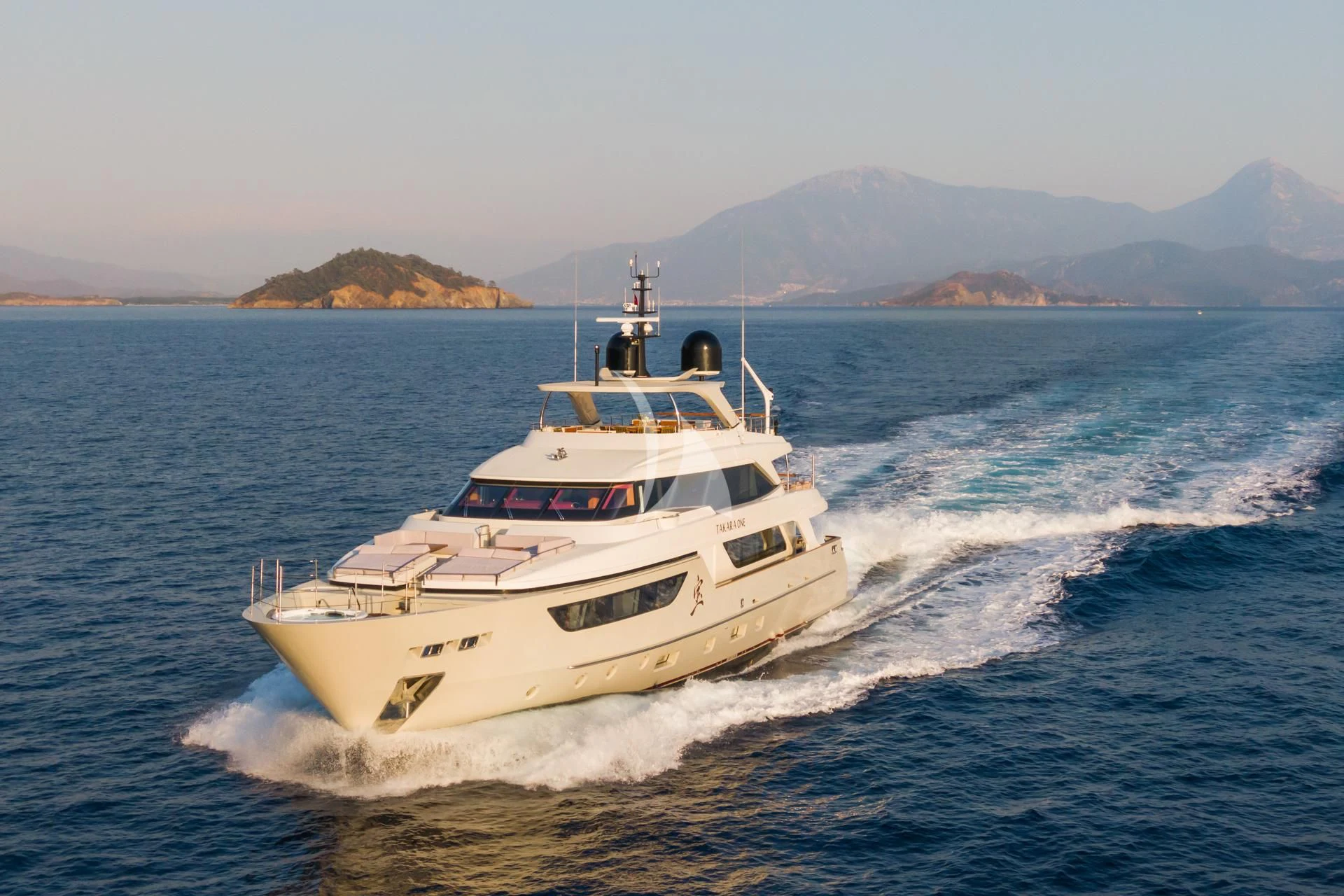 a boat on the water aboard TAKARA ONE Yacht for Charter
