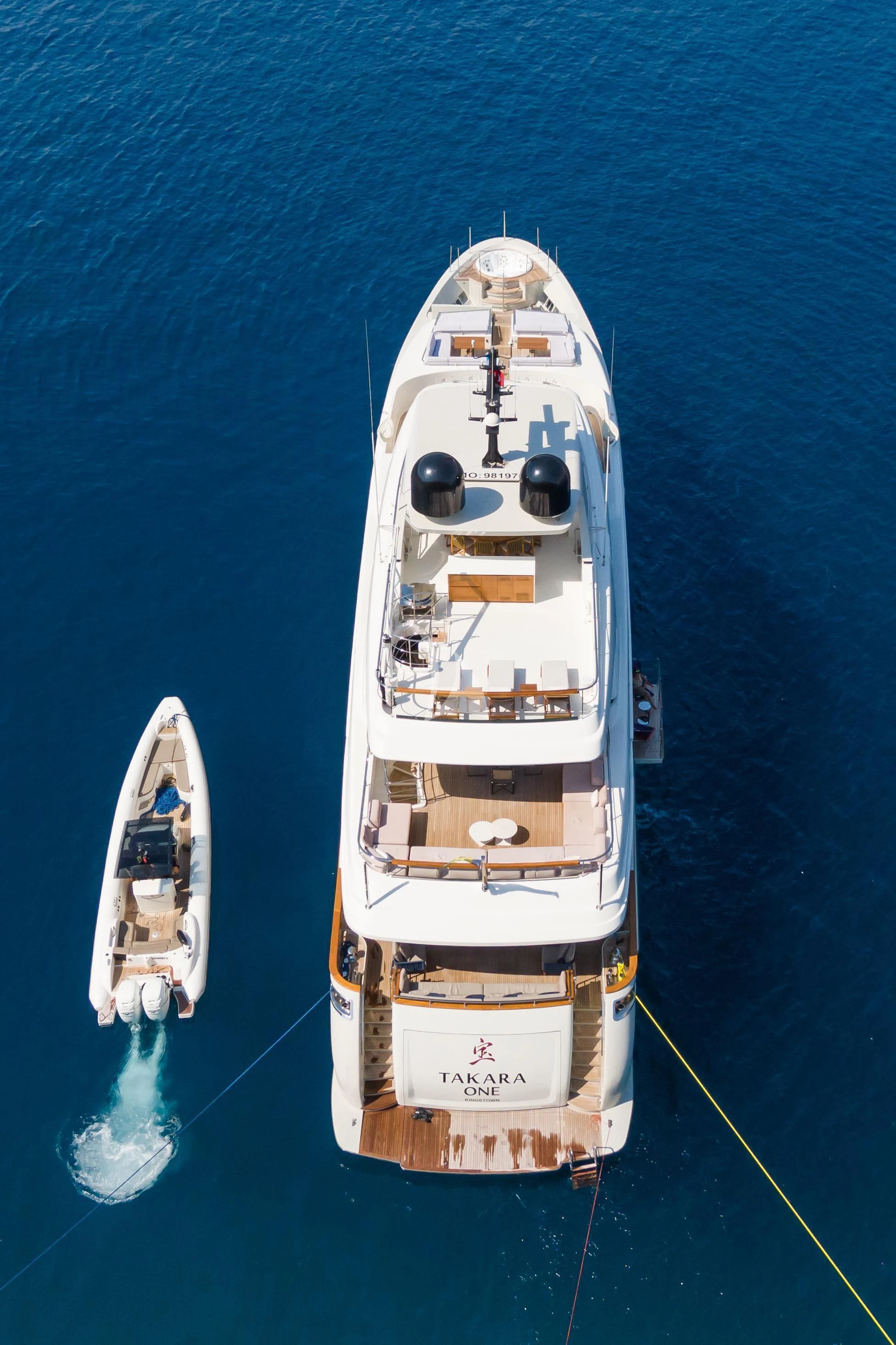 a space ship in the water aboard TAKARA ONE Yacht for Charter