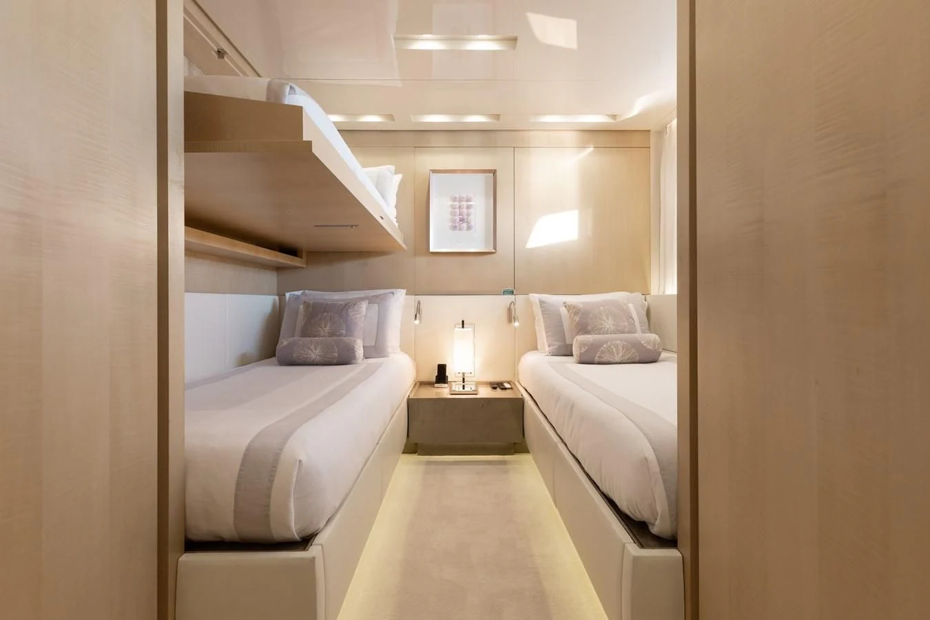 a room with two beds aboard TAKARA ONE Yacht for Charter