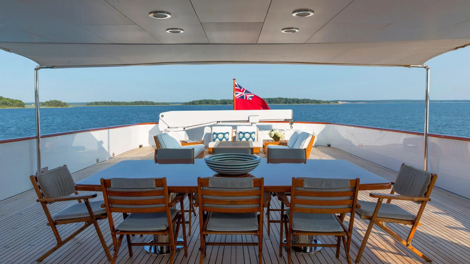 a table on a boat aboard NATALIA V Yacht for Sale