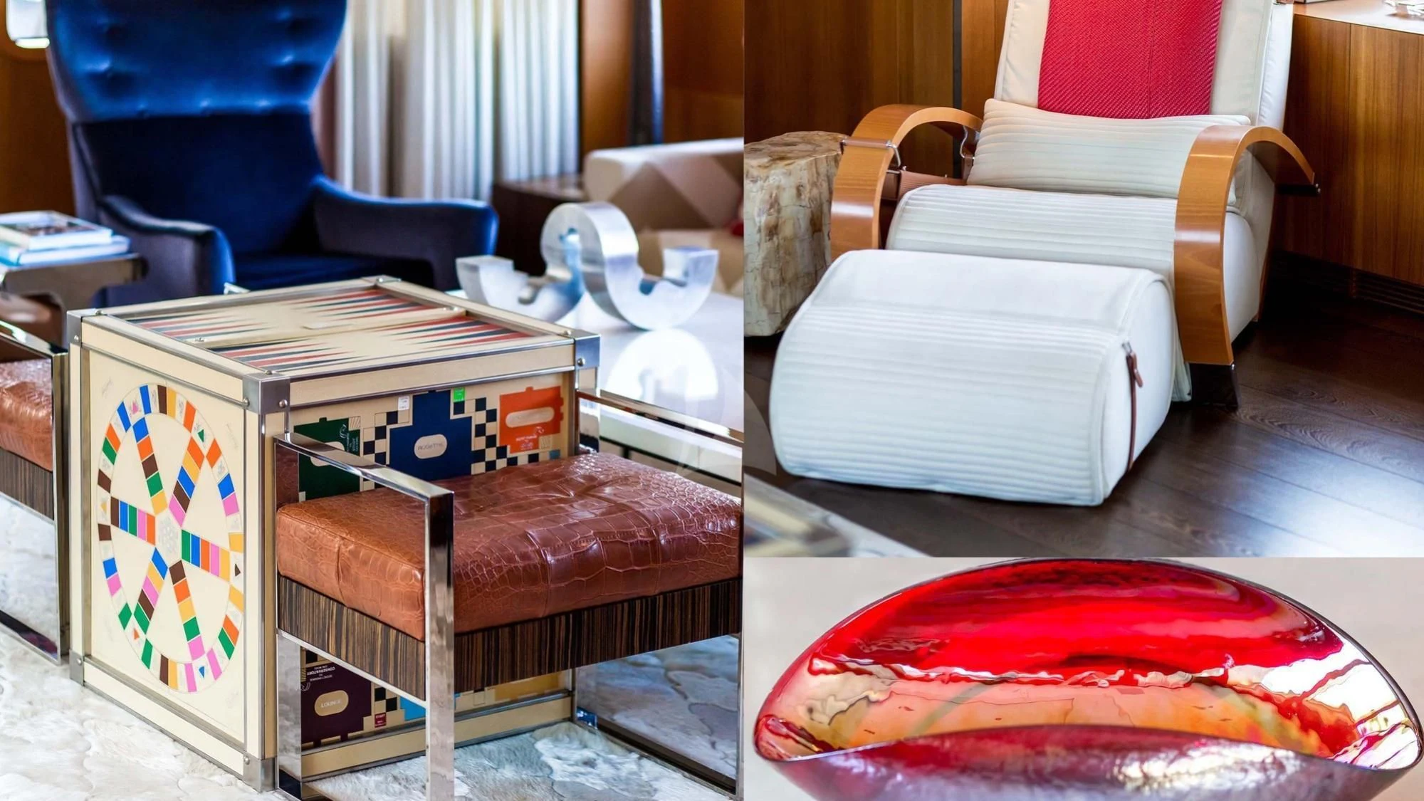 a room with a table and chairs aboard SARON Yacht for Sale