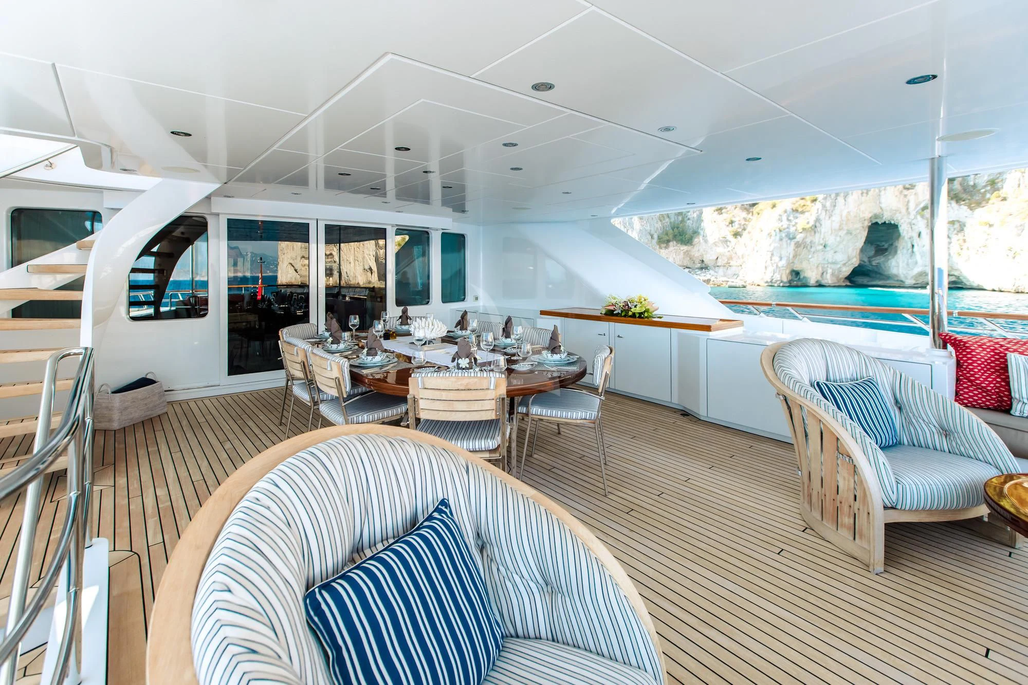 a large living room with a pool aboard SARON Yacht for Sale