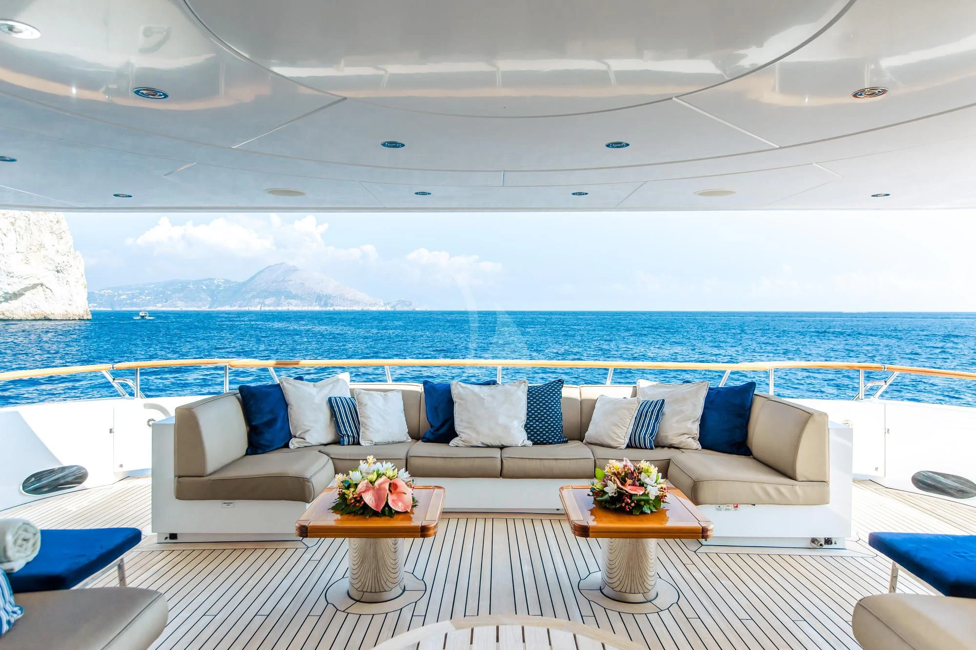 a living room with a large ocean aboard SARON Yacht for Sale