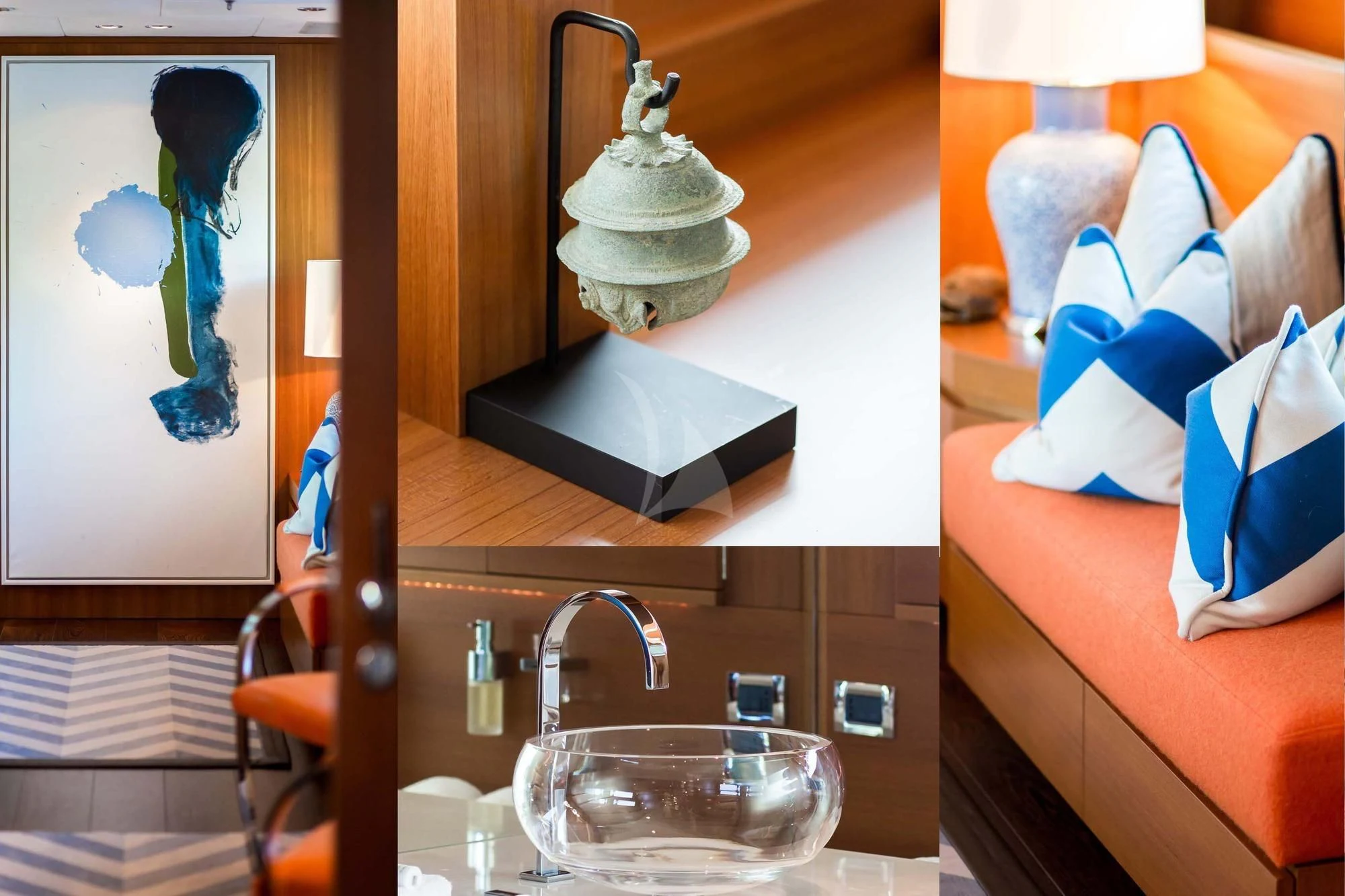 a glass of water and a vase on a table aboard SARON Yacht for Sale