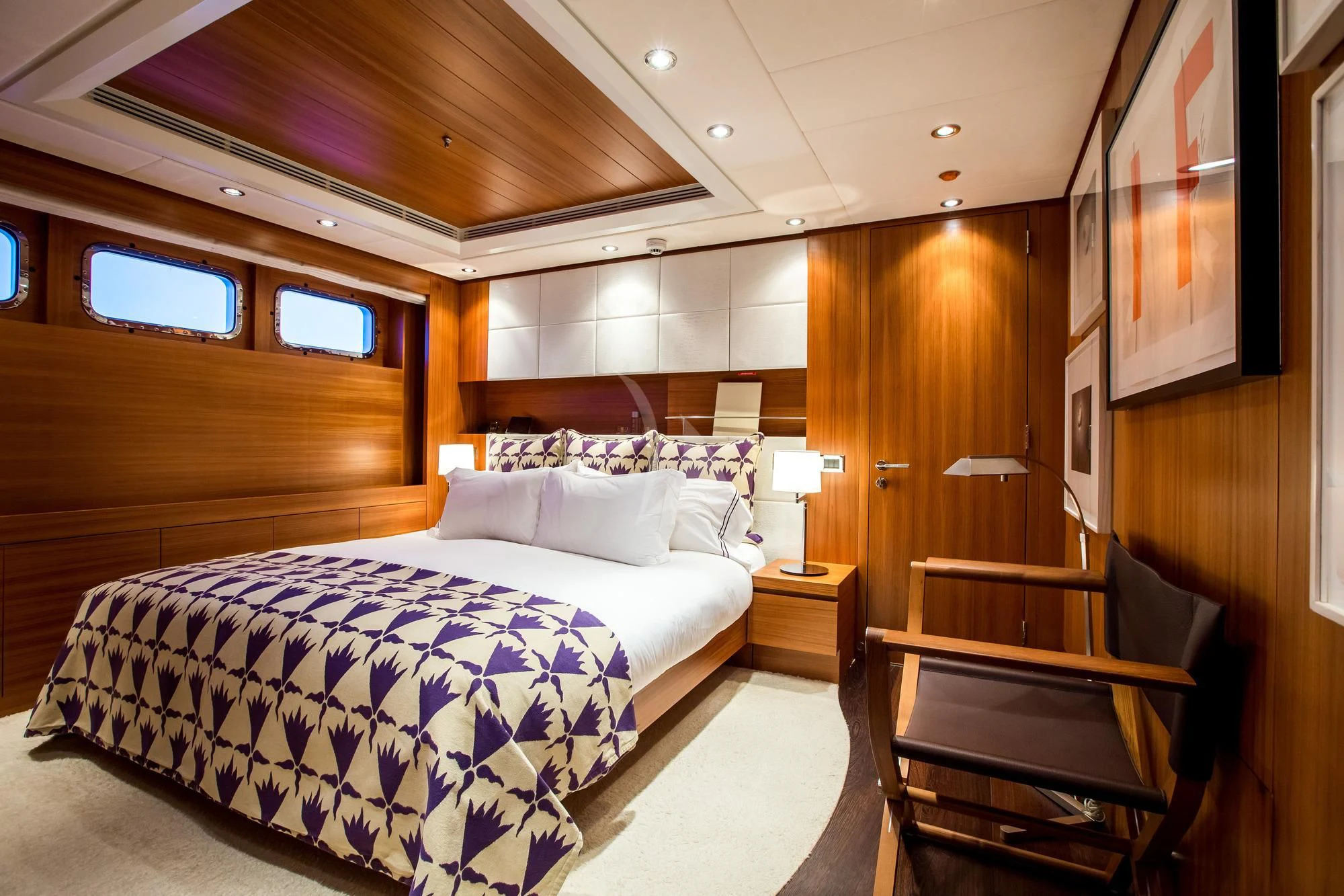a room with two beds aboard SARON Yacht for Sale