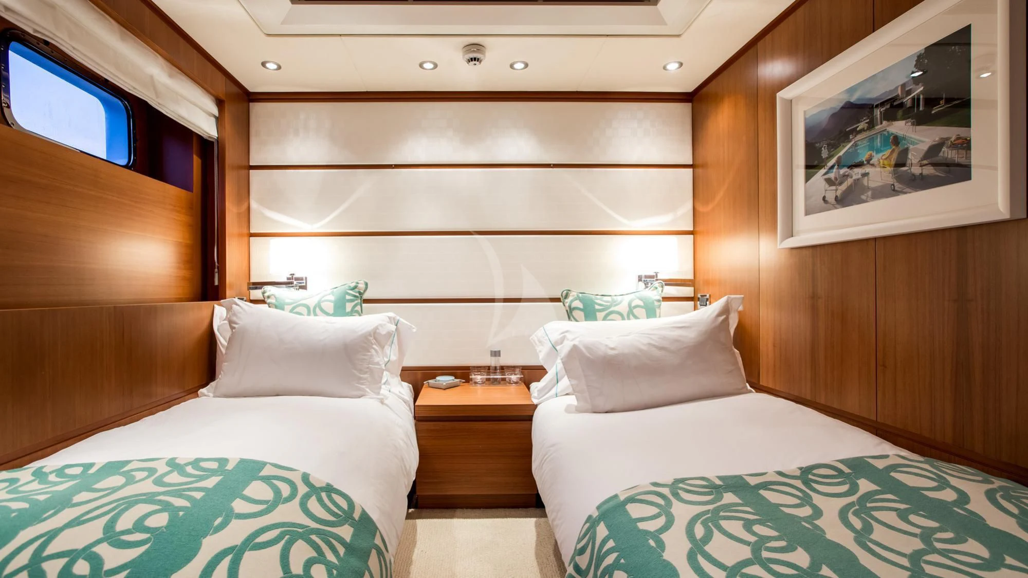 a room with two beds aboard SARON Yacht for Sale
