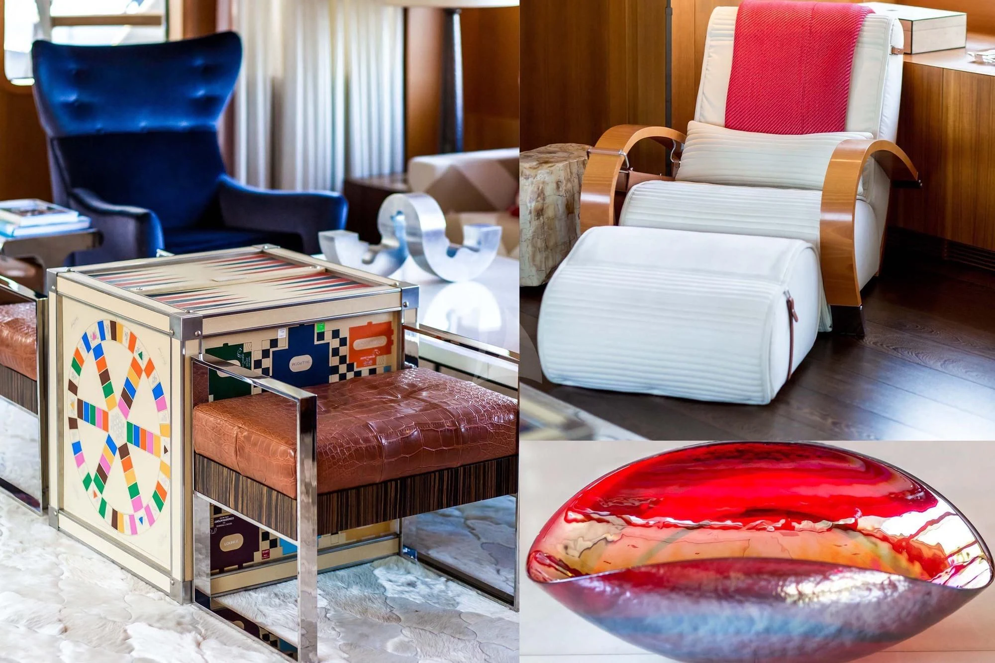 a room with a table and chairs aboard SARON Yacht for Sale