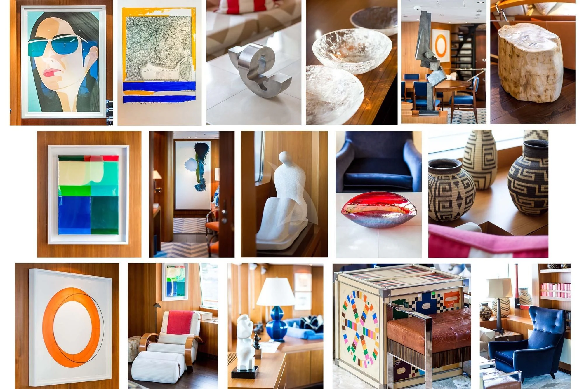 a collage of photos of a room with different items aboard SARON Yacht for Sale
