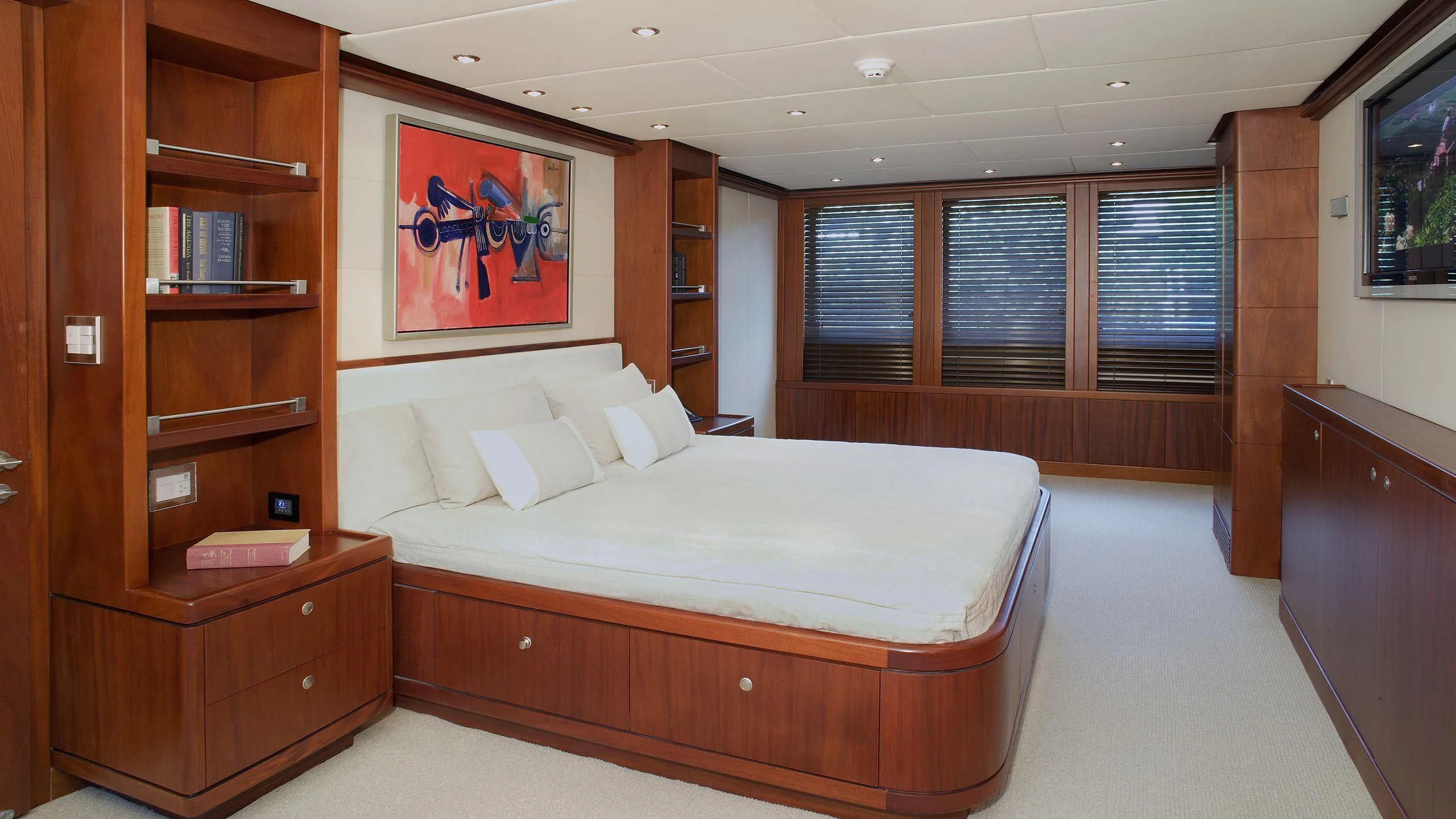 a bed in a room aboard IF ONLY Yacht for Sale