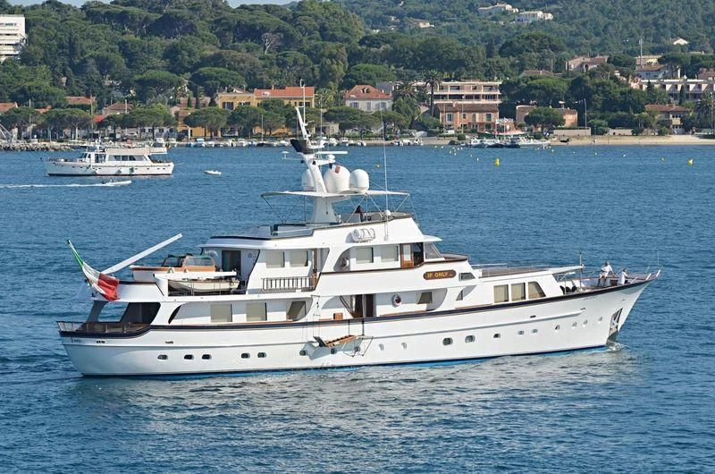 a boat in the water aboard IF ONLY Yacht for Sale