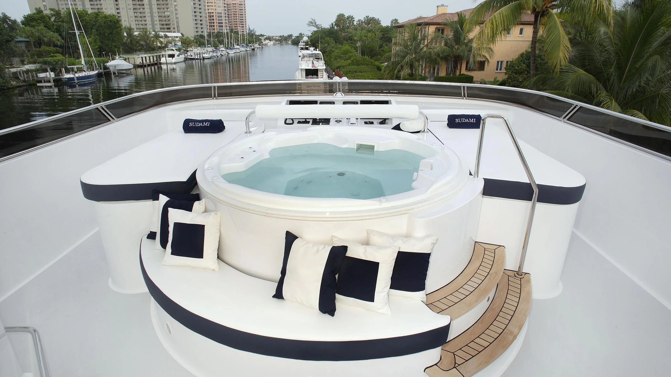 a white tub on a boat aboard IF ONLY Yacht for Sale