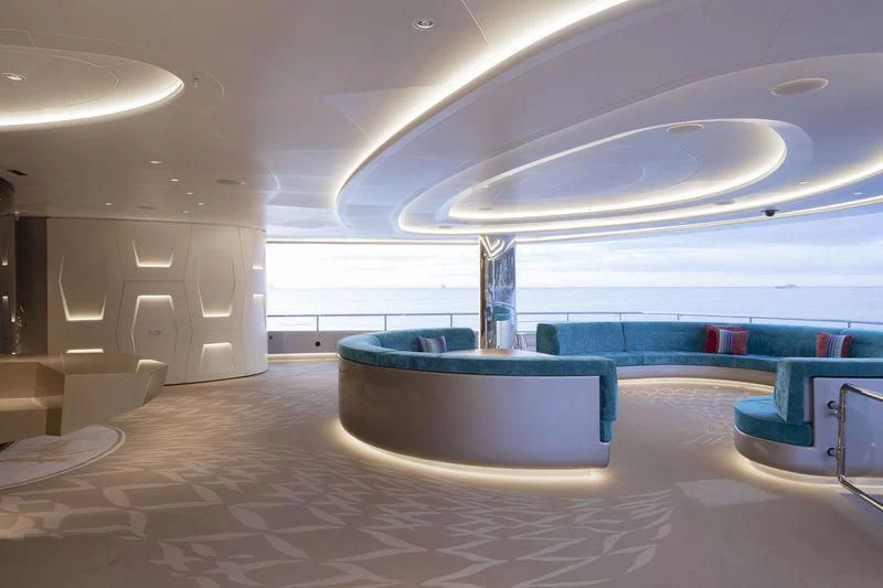 a room with a pool table aboard AVIVA Yacht for Sale