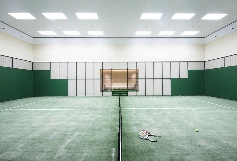 a tennis court with a rack aboard AVIVA Yacht for Sale