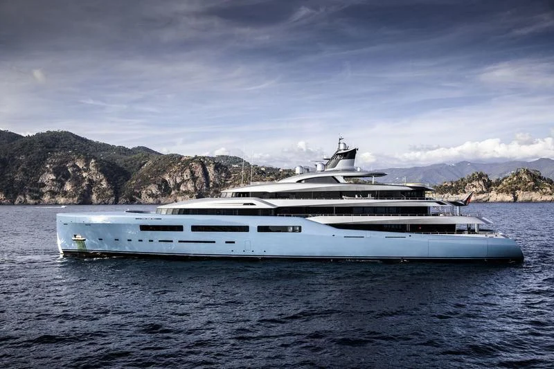 a white yacht in the water aboard AVIVA Yacht for Sale