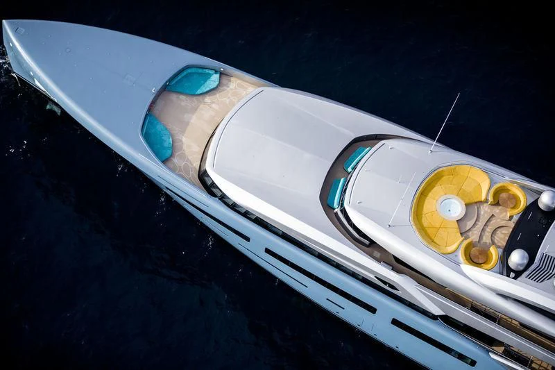 a space ship with a planet in the background aboard AVIVA Yacht for Sale
