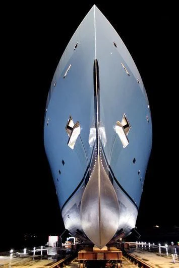 a large rocket on display aboard AVIVA Yacht for Sale