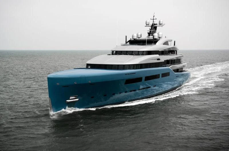 a large boat in the water aboard AVIVA Yacht for Sale