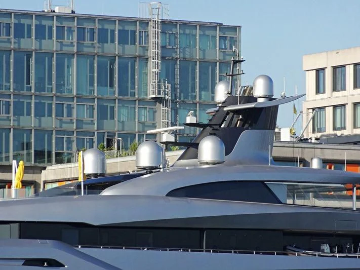 a boat on a dock aboard AVIVA Yacht for Sale