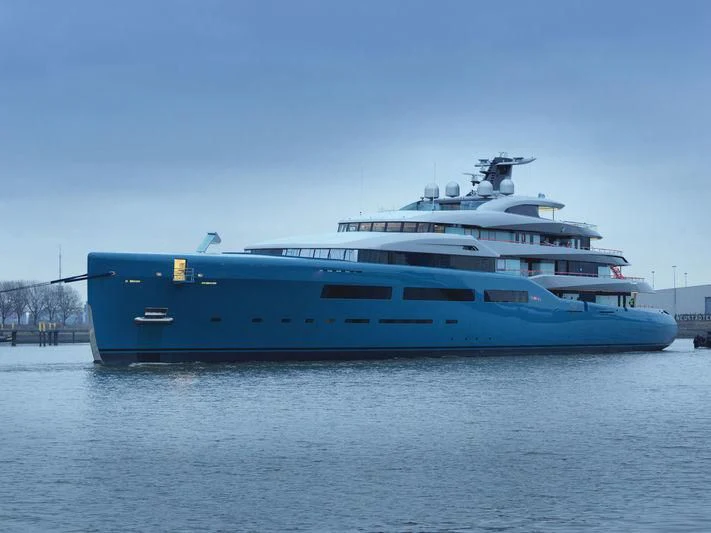 a large cruise ship in the water aboard AVIVA Yacht for Sale