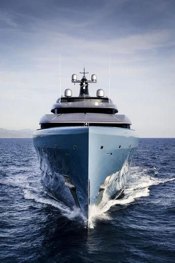 a large white ship in the water aboard AVIVA Yacht for Sale