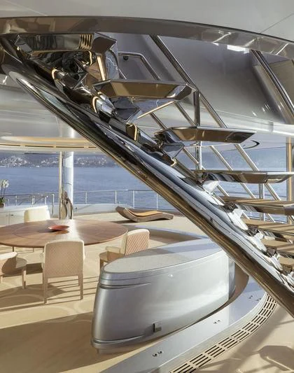 a large metal object with a round object on it aboard AVIVA Yacht for Sale