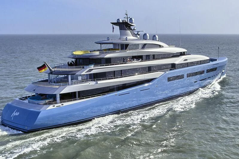 a large cruise ship in the water aboard AVIVA Yacht for Sale