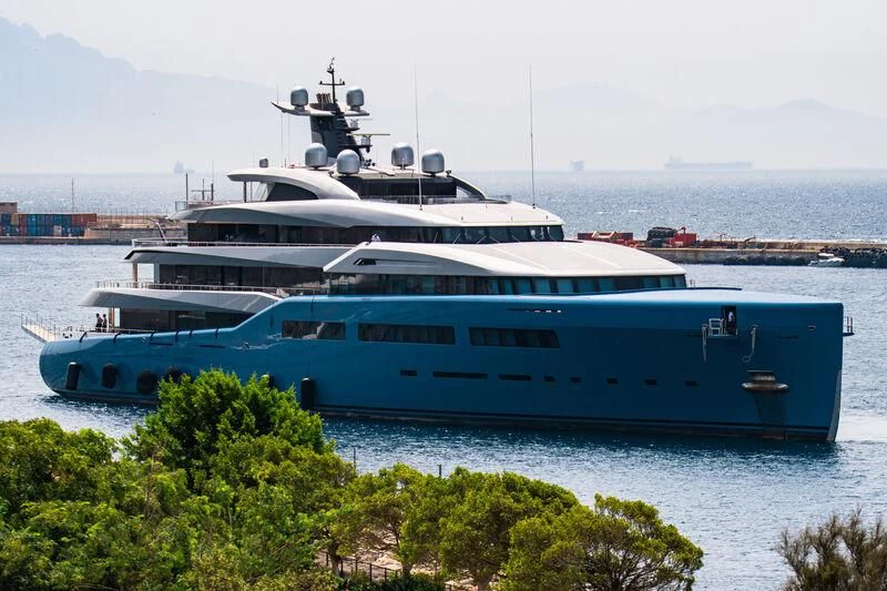 a large boat in the water aboard AVIVA Yacht for Sale