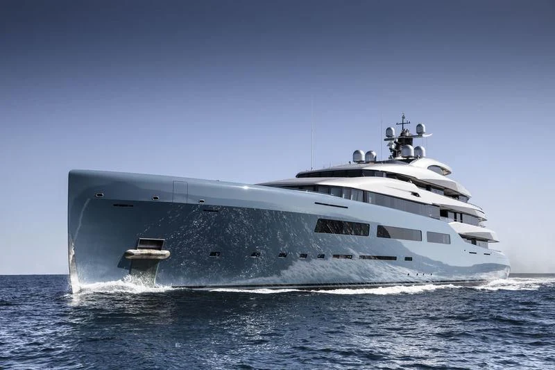 a white yacht in the water aboard AVIVA Yacht for Sale