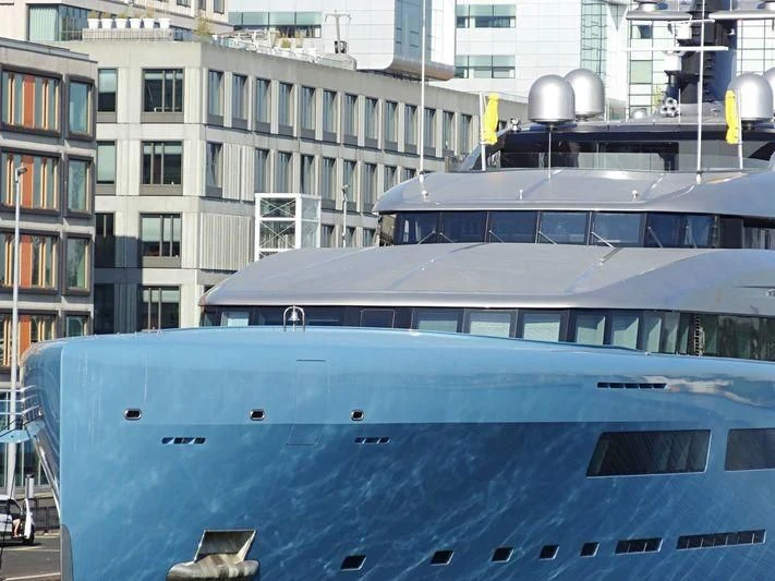 a boat is parked on the side of the street aboard AVIVA Yacht for Sale
