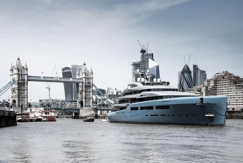 a large boat in the water aboard AVIVA Yacht for Sale