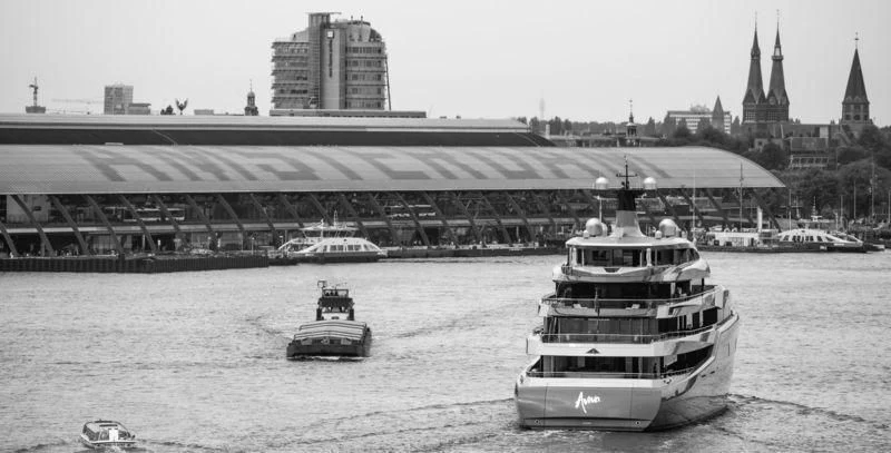 a large building with a bridge over it aboard AVIVA Yacht for Sale