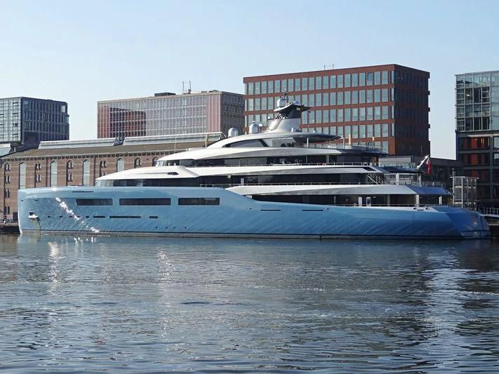 a large boat in the water aboard AVIVA Yacht for Sale