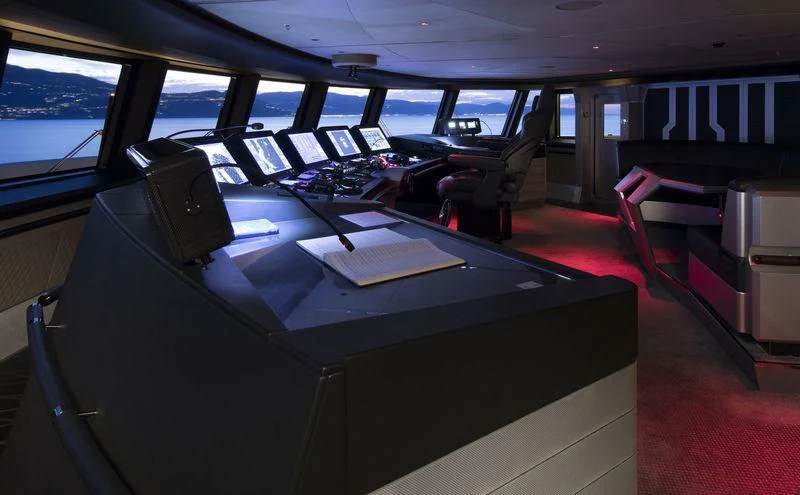 inside of a vehicle with red seats aboard AVIVA Yacht for Sale