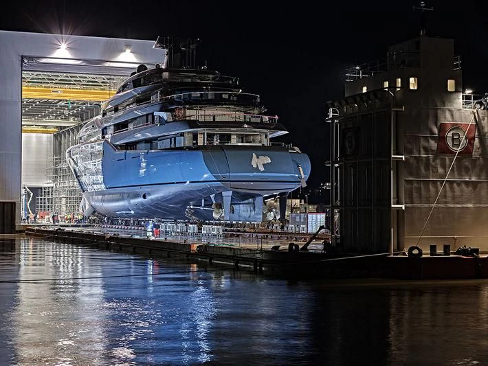 a large ship docked aboard AVIVA Yacht for Sale