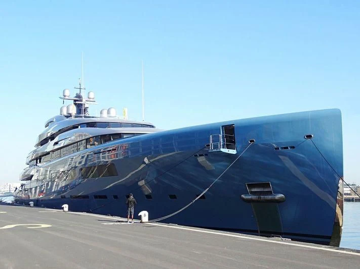 a large ship docked aboard AVIVA Yacht for Sale