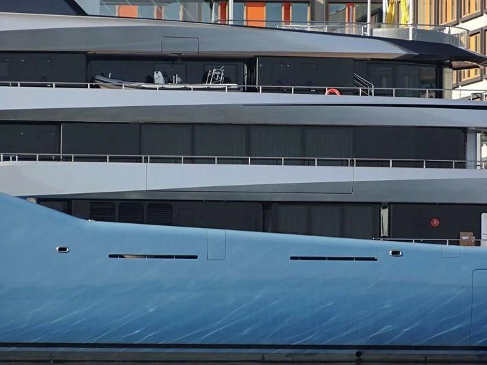 a building with a pool aboard AVIVA Yacht for Sale