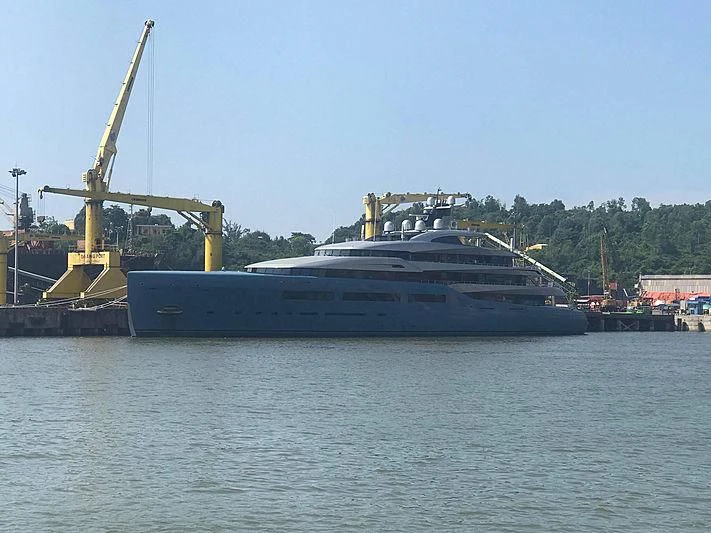 a large ship in the water aboard AVIVA Yacht for Sale