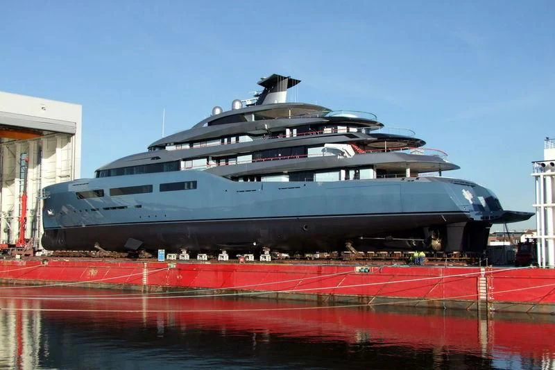 a large ship docked aboard AVIVA Yacht for Sale